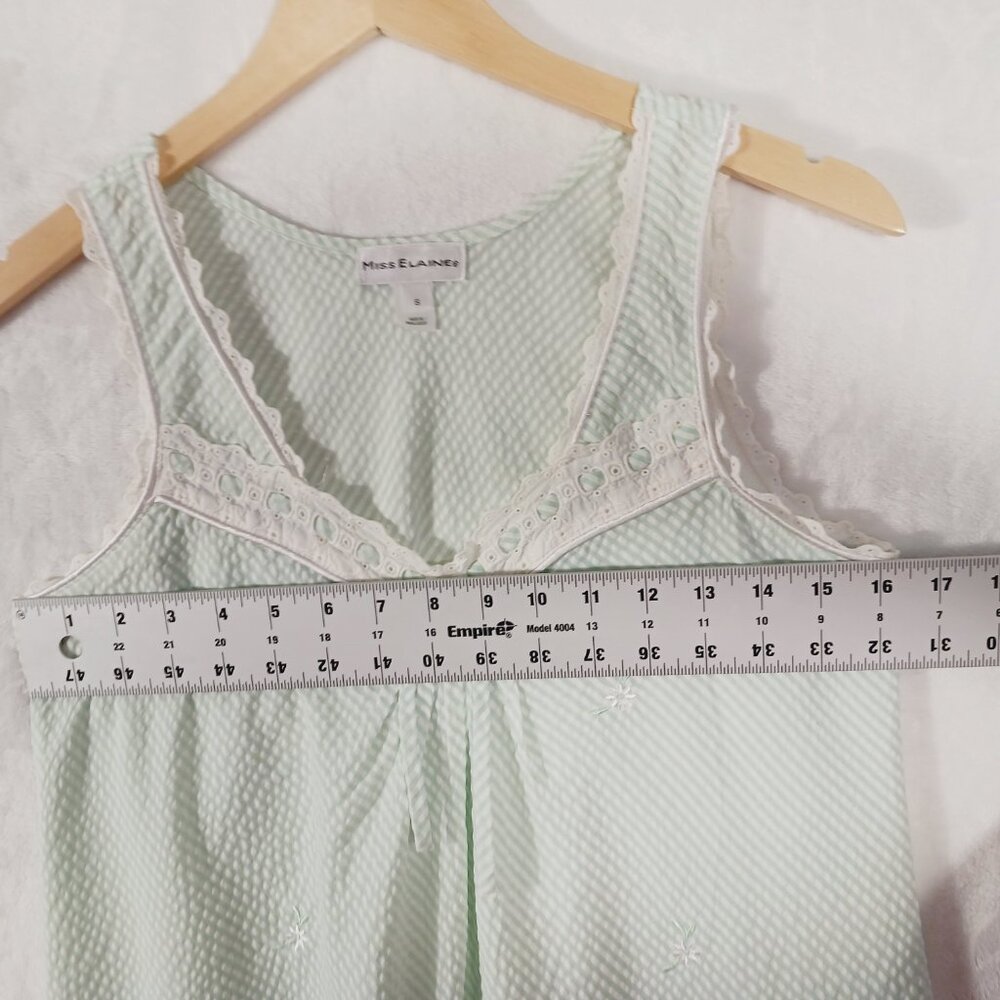 Miss Elaine, Small Sleeveless short Nightgown, Mint Green/White W/ Embroidery... - Picture 10 of 13